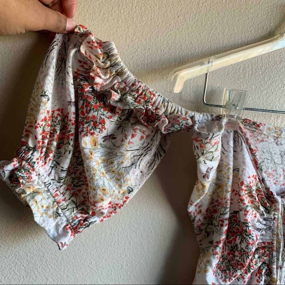 ASOS Off the Shoulder Ruffle Floral Ruched Mini Dress Size 4 - Picture 3 of 6